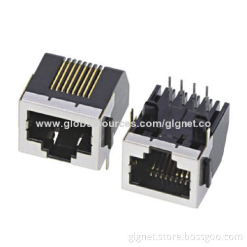 RJ45 Connectors, 1*1 port, half shielded, flat pin, 8P8C/8P6C with ear on both sides, bevel edge